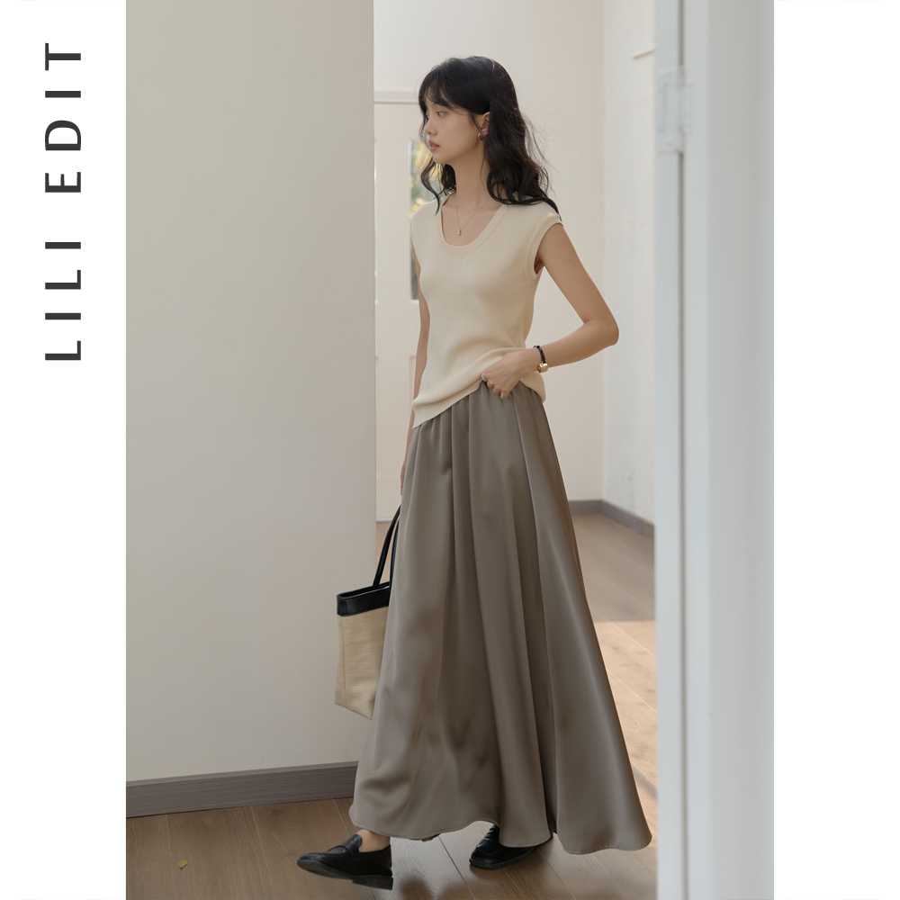 LILI EDIT/包肩U领显瘦针织衫女春新款小个子修身温柔风气质上衣 - 图1