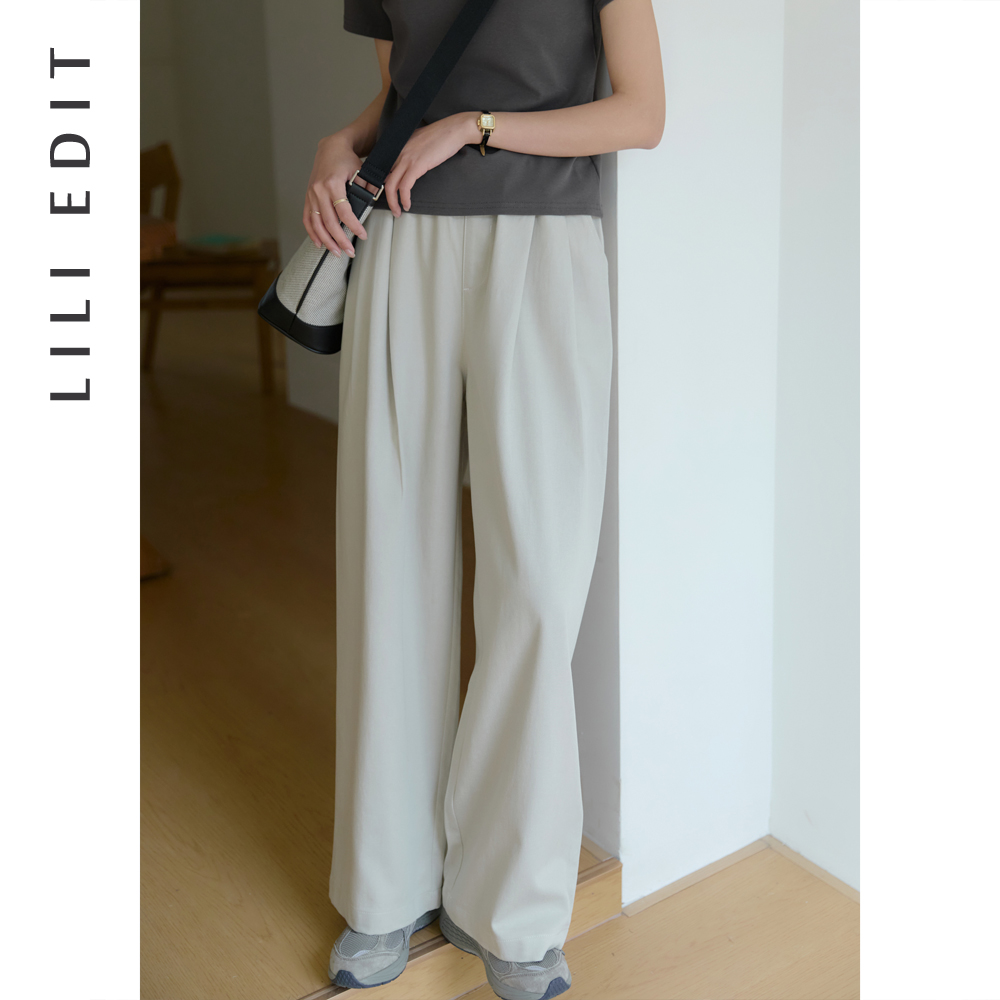 LILI EDIT/天丝棉休闲裤女2024春季新款减龄气质小个子宽松直筒裤 - 图1