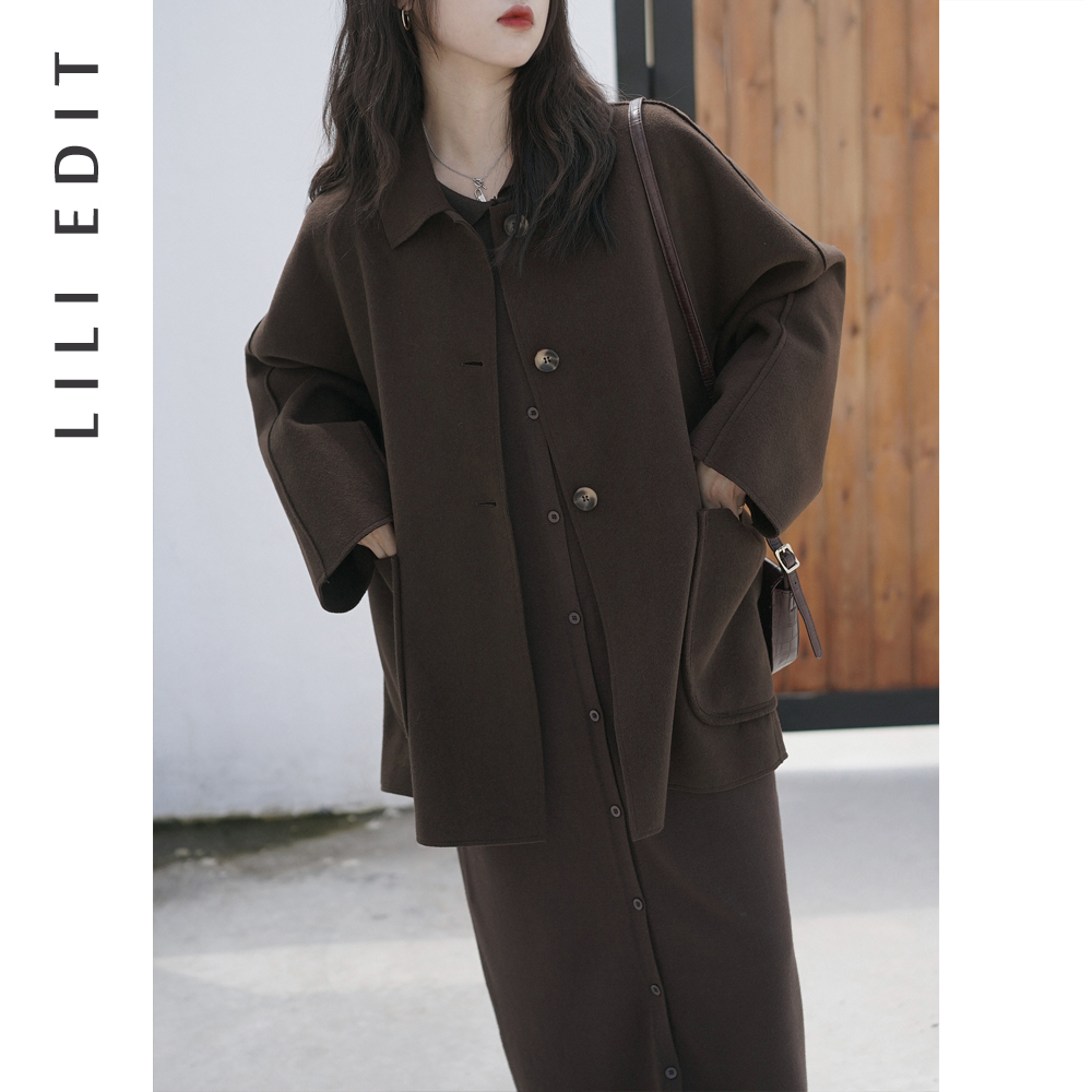 LILIEDIT/仿双面羊绒呢子外套女新款秋冬中长款宽松毛呢大衣 - 图2