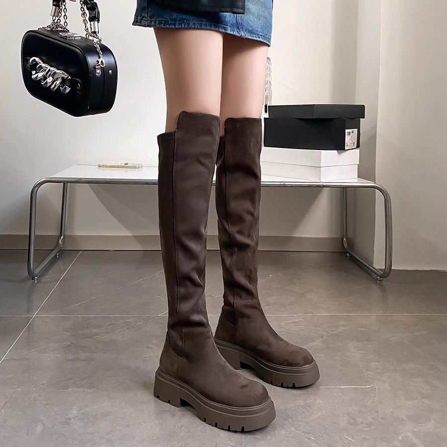 时尚百搭增高圆头时装靴女2026秋冬新款外穿绒面过膝高筒中跟长靴,淘宝优惠券,粉丝福利购,淘宝优惠卷