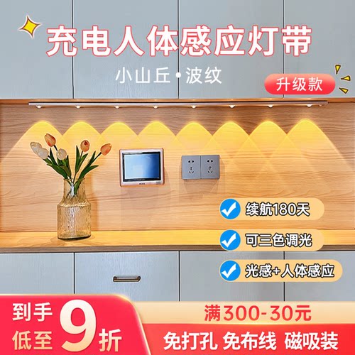 led人体感应灯带充电式酒柜展示柜无线自粘橱柜鞋柜衣柜玄关灯条 - 图2