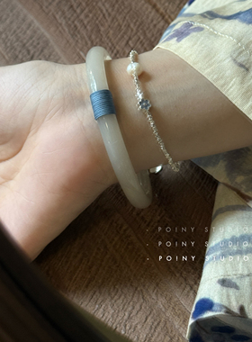 小清新珍珠花朵手链女纯银细链简约百搭叠戴手饰闺蜜素圈手镯