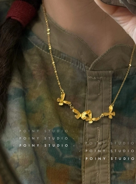 复古金色蝴蝶项链女小众设计感高级感气质精致锁骨链颈链毛衣链