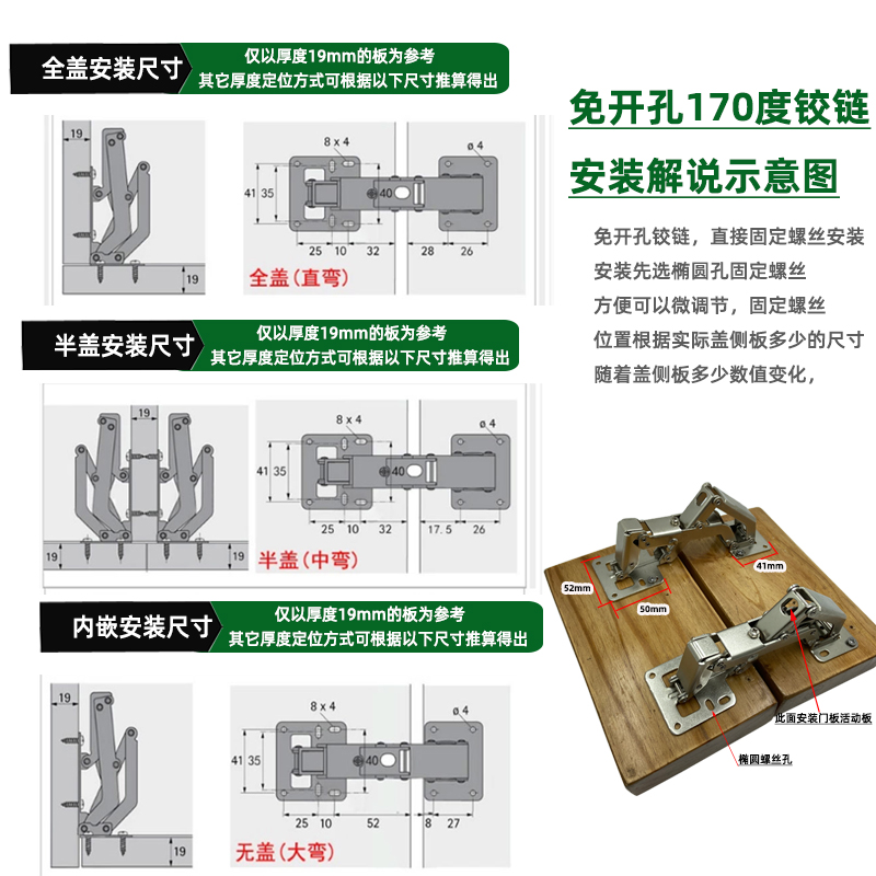 特厚门板厚板25.30.40mm免开孔合页铰链橱柜门大角度重型折页门铰 - 图0