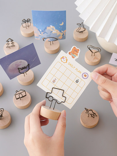 Retro wooden cute metal vertical ornament note holder