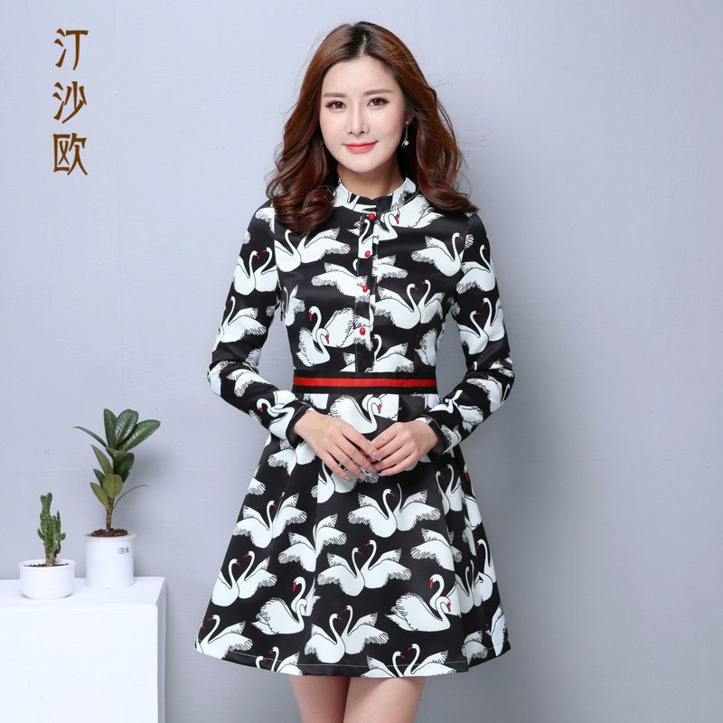 汀沙欧新款秋冬长袖复古淑女连衣裙 汀沙欧连衣裙
