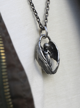 垂直原创设计天使吊坠项链男