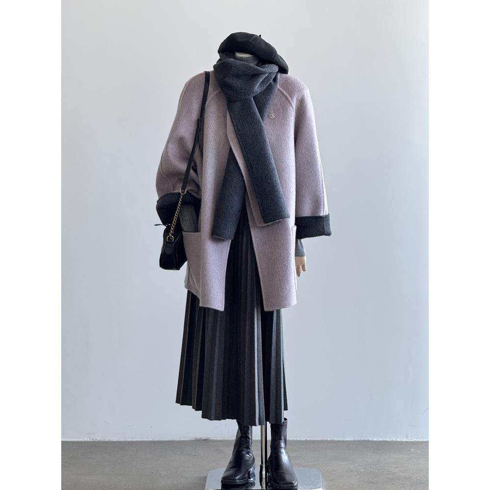 爵莱菲大码胖mm冬围巾款双面手缝羊毛大衣女韩版宽松羊毛呢子外套,淘宝优惠券,粉丝福利购,淘宝优惠卷