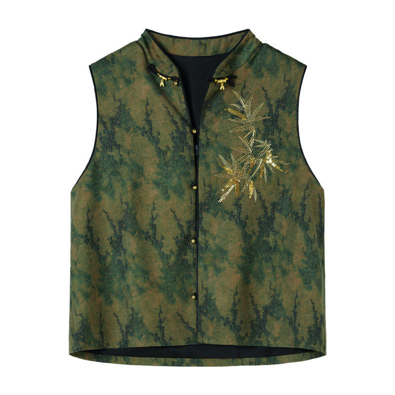 爵莱菲大码国风印花钉珠马甲外套女春季复古大码女装新款洋气上衣,淘宝优惠券,粉丝福利购,淘宝优惠卷