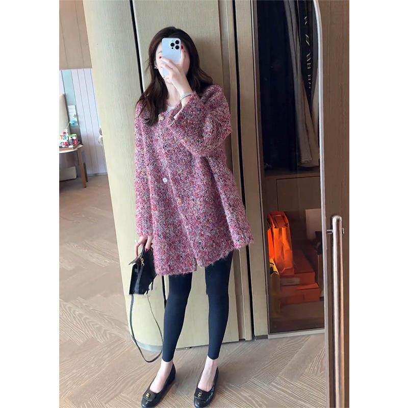 爵莱菲大码富家千金感小香风宽松气质中长款树莓色毛呢厚外套女,淘宝优惠券,粉丝福利购,淘宝优惠卷