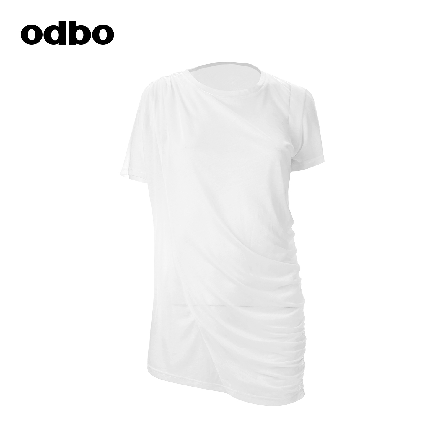 odbo/欧迪比欧原创设计古希腊单边碎褶薄款t恤女早秋2023新款上衣