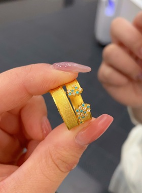 黄金包银繁星点点开口戒指女款