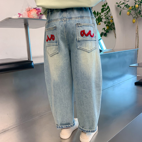 女童牛仔裤春装2025新款儿童夏季薄款弯刀裤初中生阔腿裤大童裤子 - 图0