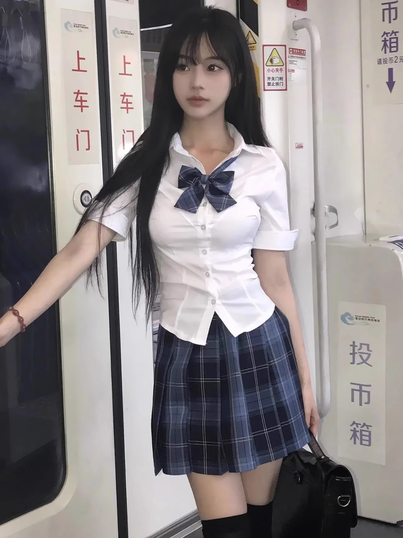 【冈梨田】纯欲jk制服辣妹收腰衬衫女夏季短袖狗短格裙百褶裙套装 - 图1