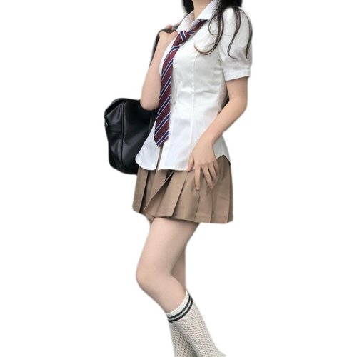 甜辣收腰jk衬衫短袖女学院风制服基础款白衬衣显瘦泡泡袖上衣夏季 - 图3