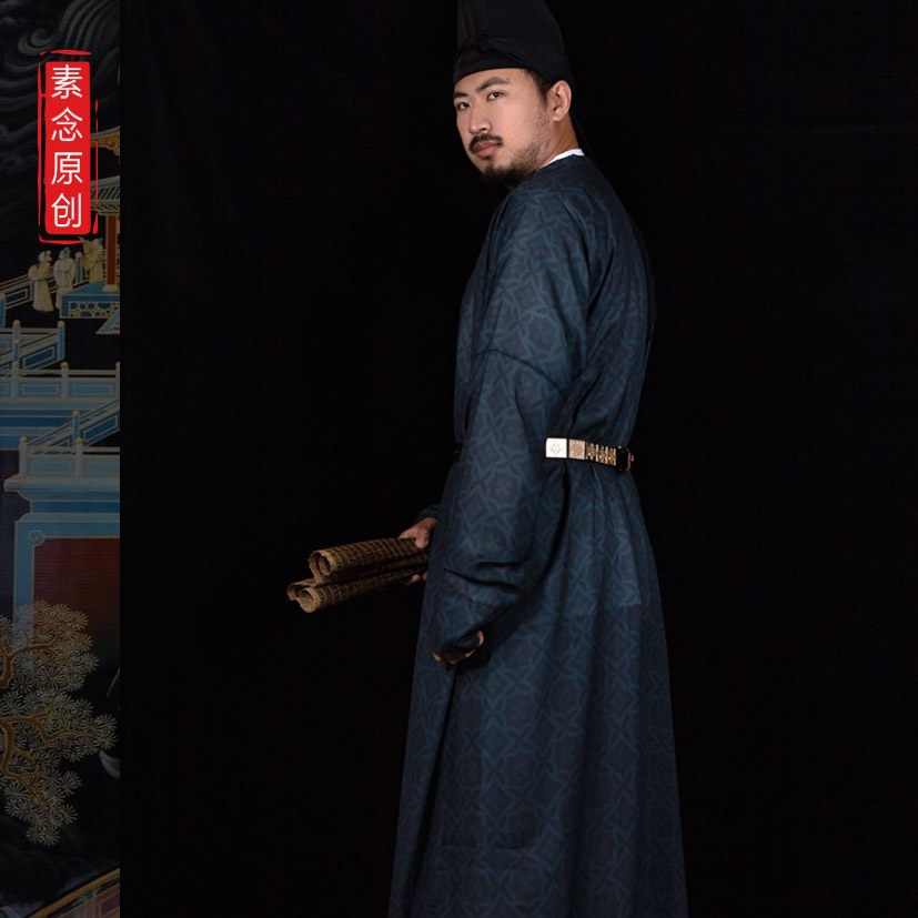 素念原创设计【现货】唐制圆领袍缺胯袍宝绿雀蓝赭石灰黑男女同款 - 图3