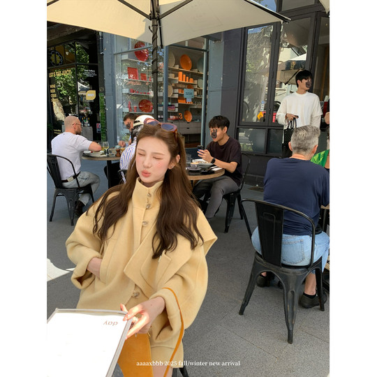 Aaaaxbbb camel wool double-sided woolen coat and skirt