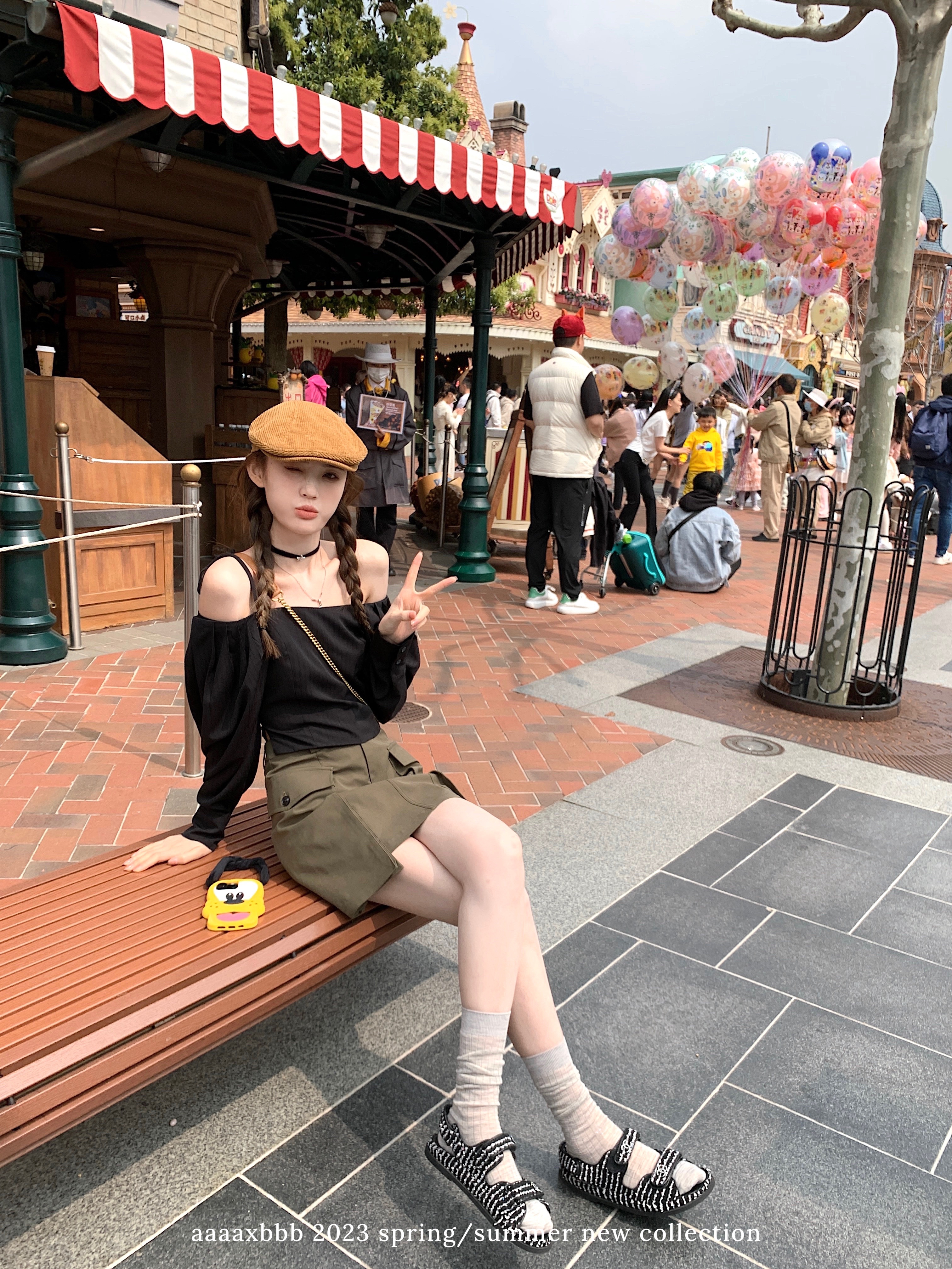 aaaaxbbb 伦敦黑茶 温柔一字肩防晒内搭打底衫显瘦别致薄款上衣 - 图1