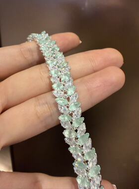 手工饰品手作首饰月桂叶浅绿色马眼锆石爪钻手链