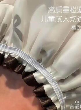 双层防水浴帽蝴蝶结印花内外双层面料弹力束边女士洗澡头套