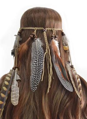 复古木珠拍摄发饰流苏印