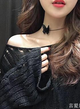 复古黑色蕾丝蝴蝶结项圈女颈带