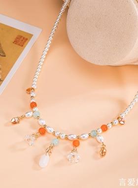 璎珞项链女复古旗袍仿珍珠吊坠