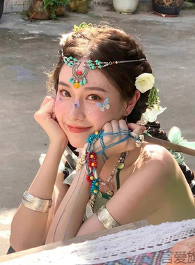 蓝色吊坠藏式花朵苏古仙