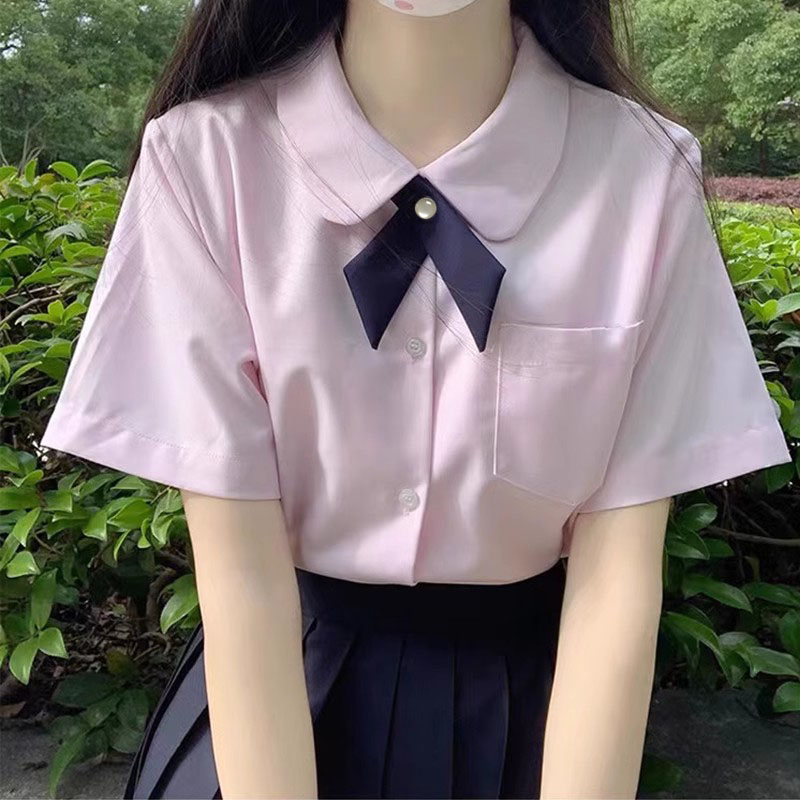 学生jk衬衫中长款百褶半身裙长裙套装大码班服短袖学院风制服女夏 - 图1