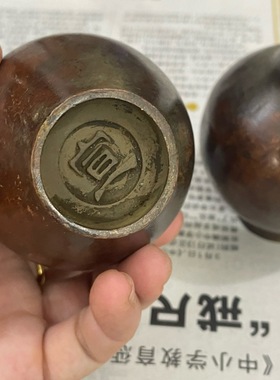 仿古花瓶摆件光面合金花瓶一对家居装饰工艺品 古玩收藏