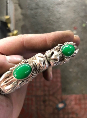 古玩古董老物件收藏大清乾隆年制龙头手镯绿宝石手镯包邮