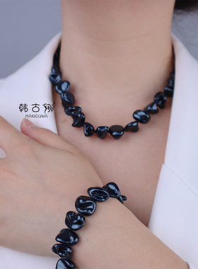 异形巴洛克黑色珍珠贝珠手链女款小众设计高级感手串2025新款爆款