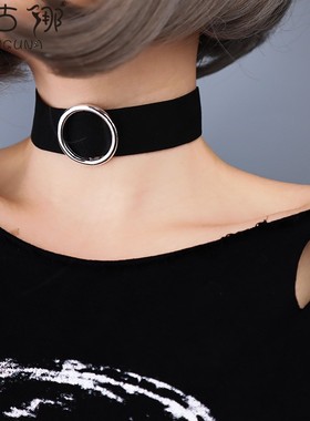 项链女韩版脖子配饰品宽颈带黑色项圈暗黑系锁骨链男款潮小众颈链