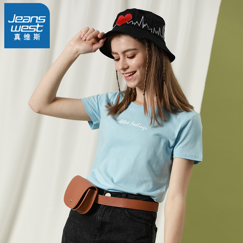 真维斯官方旗舰店【100元3件】真维斯短袖印花T恤女 2022春夏新款体恤圆领潮流上衣1