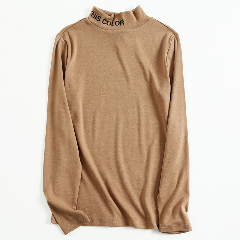 真维斯官方旗舰店真维斯长袖T恤女 秋装新款时尚半高领字母印花打底衫修身上衣3