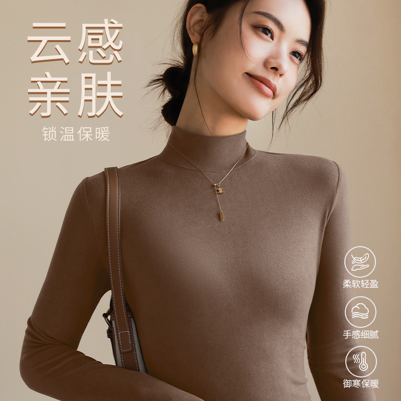 NOB真维斯女款绒德打底衫2025秋冬新款半高领加厚保暖长袖内搭t恤 - 图3