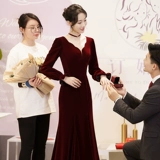 Летнее бордовое вечернее коктейльное платье, элегантное свадебное платье, бархатный элегантный лонгслив, изысканный стиль, по фигуре, крой «рыбий хвост»