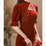 Бордовое цветное ципао, демисезонное вечернее платье, изысканный стиль, по фигуре, подходит для подростков, крой «рыбий хвост»