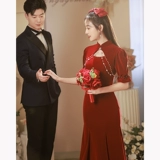 Бордовое цветное ципао, демисезонное вечернее платье, изысканный стиль, по фигуре, подходит для подростков, крой «рыбий хвост»