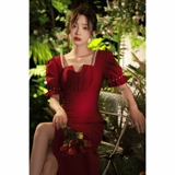 Бордовое демисезонное вечернее платье для невесты, свадебное платье, дизайнерская юбка, крой «рыбий хвост», подходит для подростков, тренд сезона