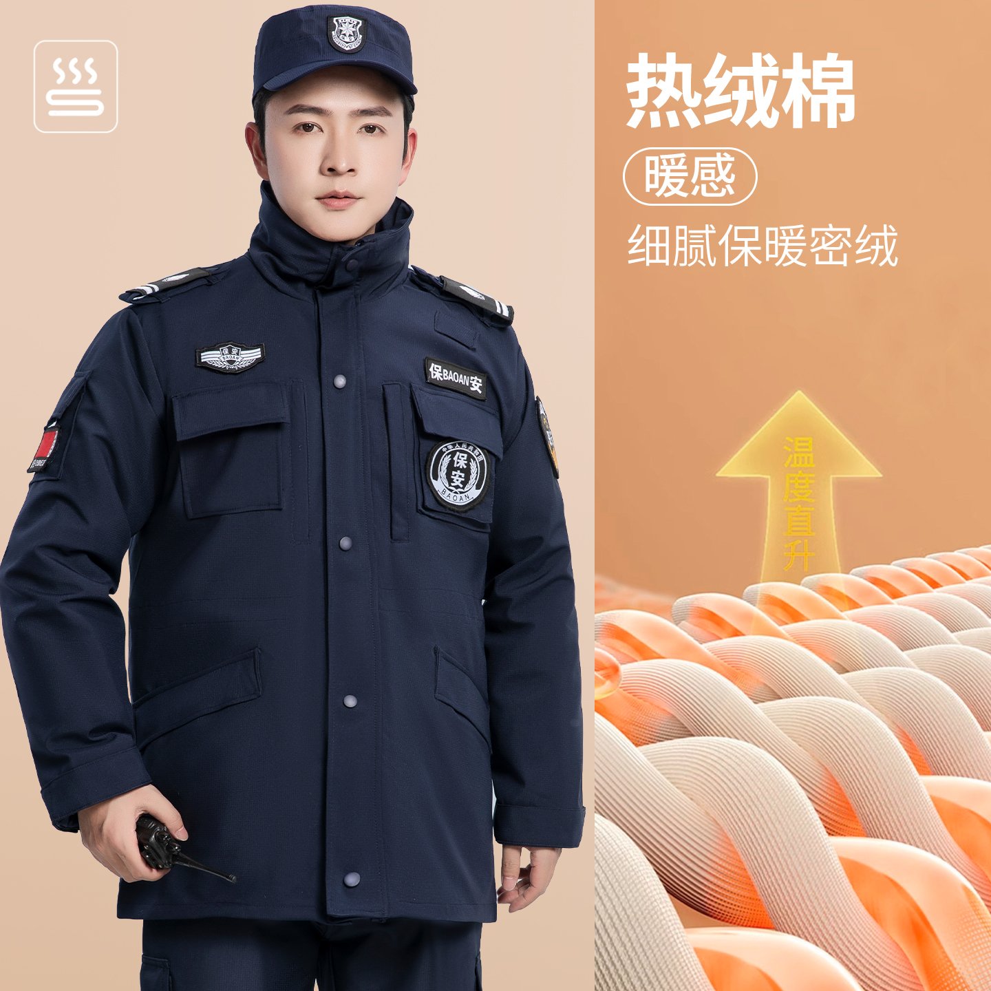 2011新式保安服工作服冬款加肥加大棉袄男士加厚中长款防寒制服女 - 图0