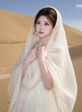 白色蕾丝披肩女夏薄款丝巾大西北
