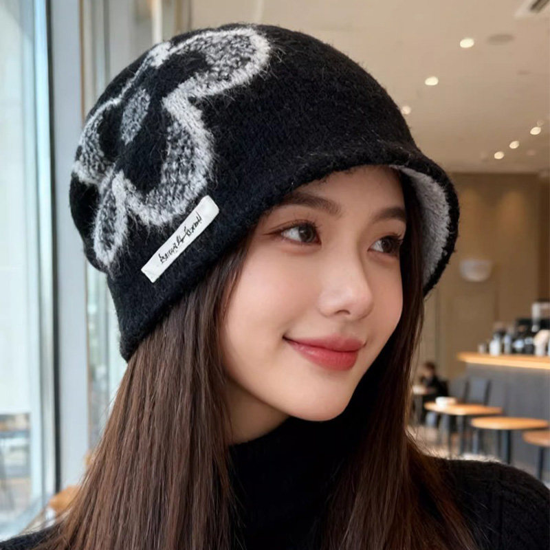 2025新款韩版复古提花针织帽子女秋冬季百搭保暖护耳显脸小包头帽,淘宝优惠券,粉丝福利购,淘宝优惠卷