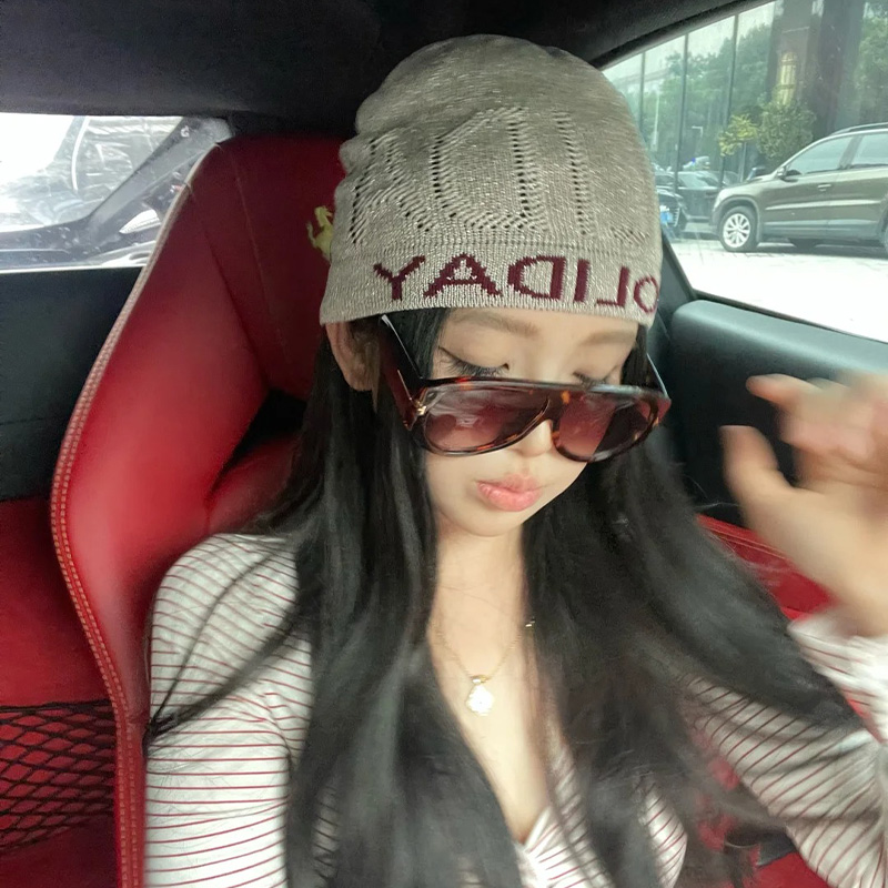 字母细闪针织包头帽女韩版百搭显脸小堆堆帽大头围复古套头冷帽子 - 图2