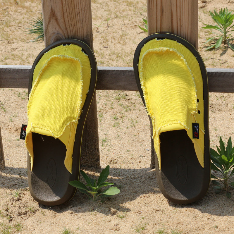 休闲潮拖夏季韩版男士帆布拖鞋包头沙滩鞋半拖鞋凉拖镂空透气拖鞋
