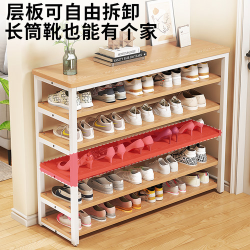 鞋架子家用门口简易出租房鞋子收纳架入户门楼道窄多层实木芯鞋柜 - 图1