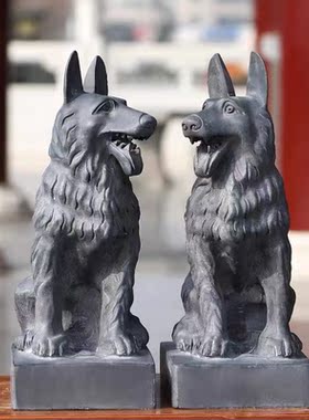 古典招财石存手工新品石雕狼狗