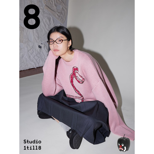 Studio1till8 苹果芝麻点手绘粉色秋冬毛衣女 - 图2
