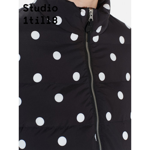 Studio1till8 设计感复古文艺风冬季外套黑白波点立领保暖棉服女 - 图3