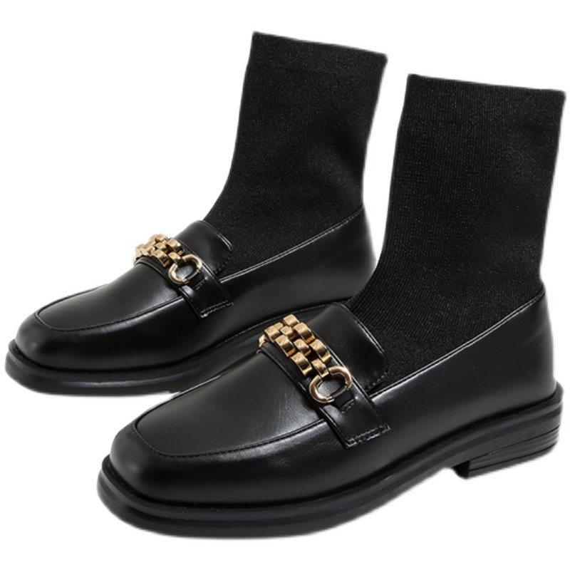 大码短靴41一43袜子靴春加绒瘦瘦靴链扣弹力平底乐福鞋女马丁靴40,淘宝优惠券,粉丝福利购,淘宝优惠卷